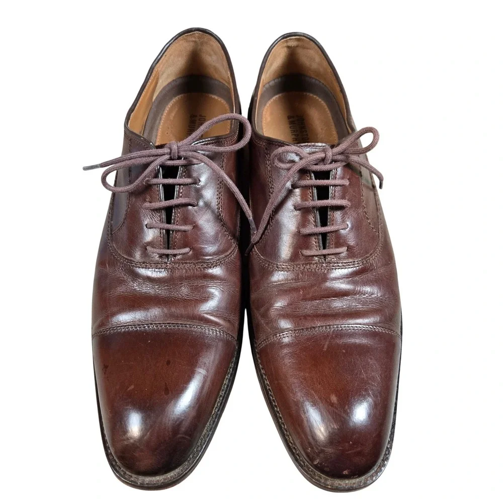 Johnston‎ & Murphy Mens Brown Leather Cap Toe Oxford Dress Shoes Size 10.5M